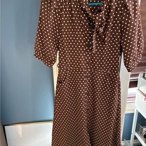 Monteau Brown and White Polka Dot Long Sleeve Dress